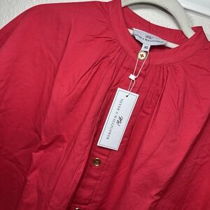 Never A Wallflower Red Tunic Blouse XS NWT Button Front Pockets